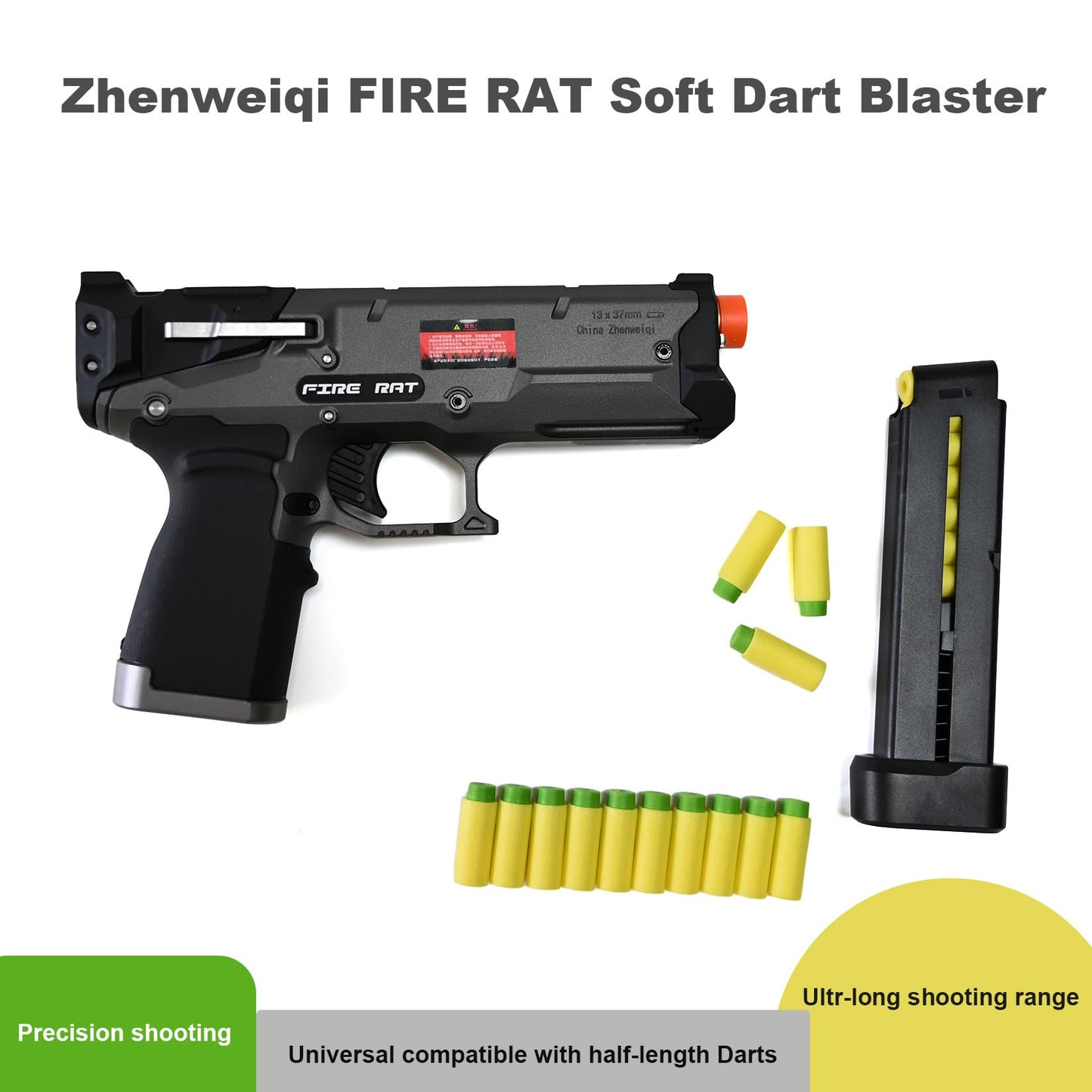 Zhenweiqi FIRE Rat Soft Dart Blaster, High Precision Foam Dart Launcher, Half Length Compatible