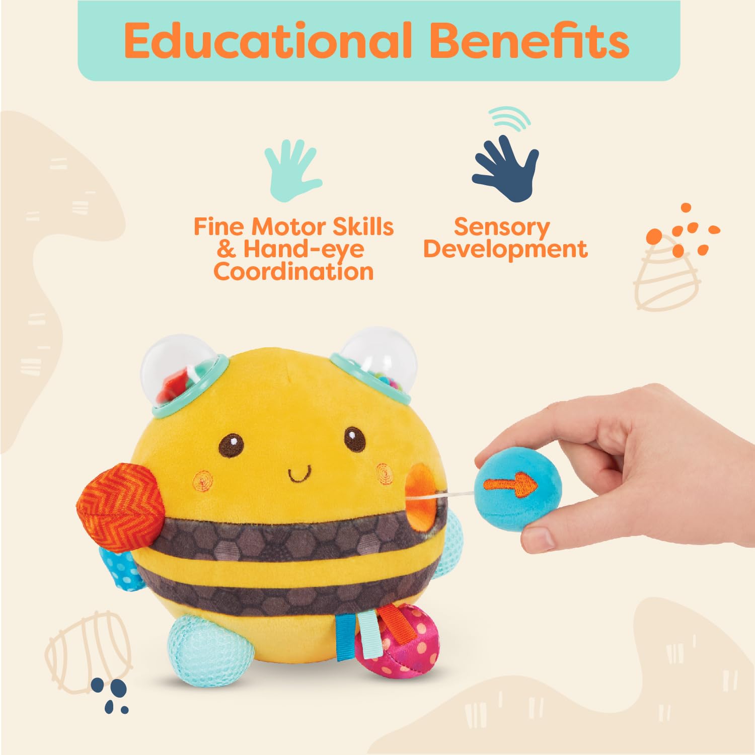 B. toys Fuzzy Buzzy Bee Sensory Plush Baby Toy, Interactive Bee, Softtoys