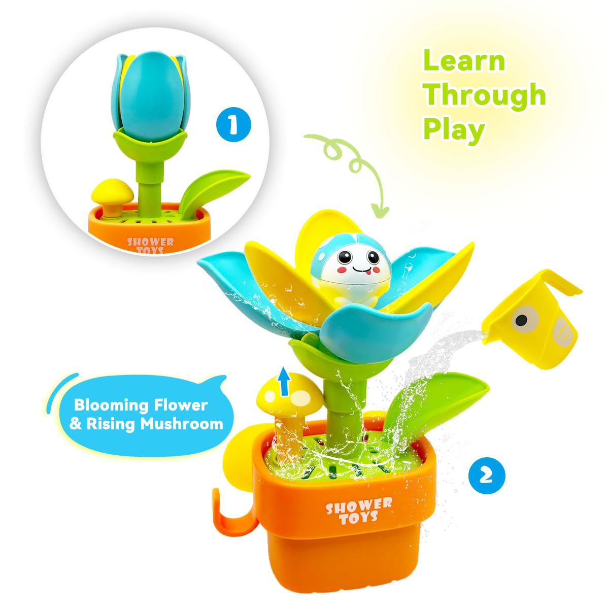 Bath Toys for Toddlers Age 1 2 3, Interactive Bloom Bathtub Toys for Bathtime Fun, Kids Bath Tub Shower Playset, Infant Baby Girls Boys Birthday Gift