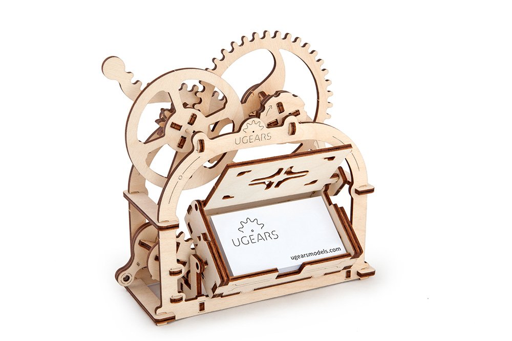 Ugears Mechanical Etui 3D Puzzle, Wooden Building Blocks, Decorative Desktop Business Card Holder, Brain Teaser Game for Teens and Adults