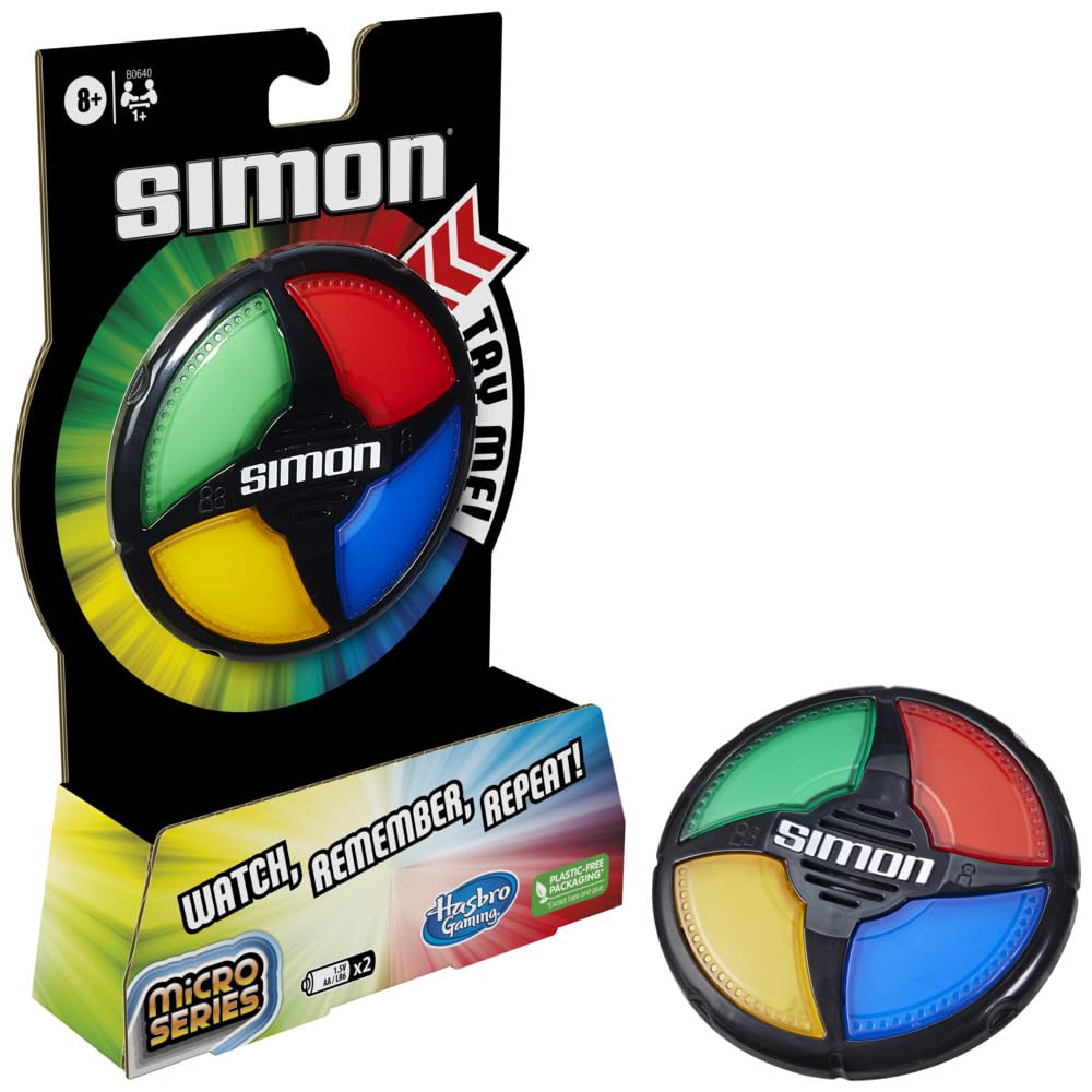 Hasbro Gaming Simon Micro Series Electronic Game for 1 or More Players, Classic Gameplay in a Compact Size, Fun Party Game for Kids Ages 8+