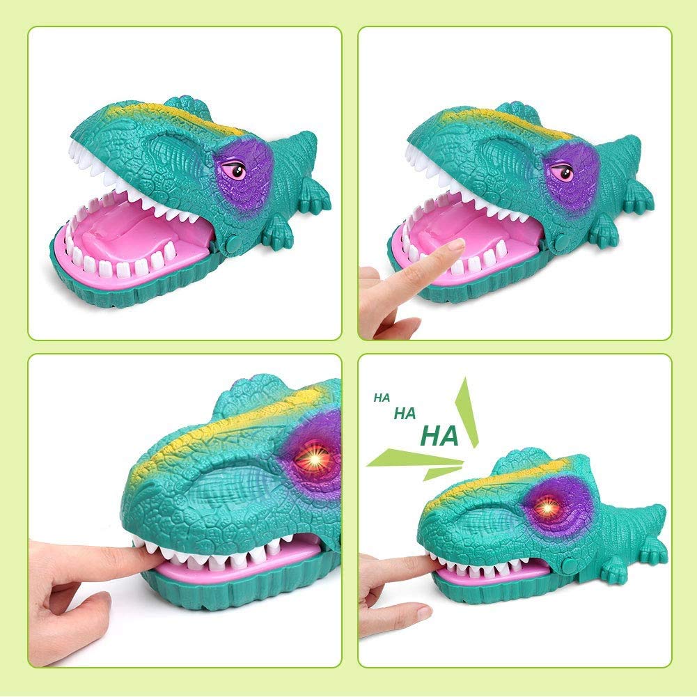 Liberty Imports Snappy Dinosaur Dentist Classic Bite Finger Game Dino Toy Funny Family Party Tabletop Board Game with LED Light and Sound