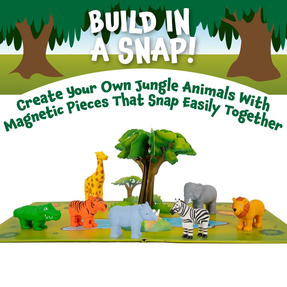 POPULAR PLAYTHINGS Magnetic Animals for Toddlers 1-3, Mini Mix or Match Animal Toys, Set of 7 Gift for Kids - Jungle Animals with Pop-up Playmat
