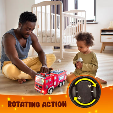 Zetz Brands Fire Truck Toy for Boys, Girls, Kids, w/ 4D LED Lights, Toddlers - Age 3+ Fire Engine Push Toy Car for Little Fireman Real Firetruck Siren