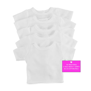 Emily Rose 14.5 Inch Doll Clothes 5-Pack Bright White T-Shirts - Gift Boxed | USA Brand | Great Crafting Girl Kid Party Activity | Plain Tees Fit 14”