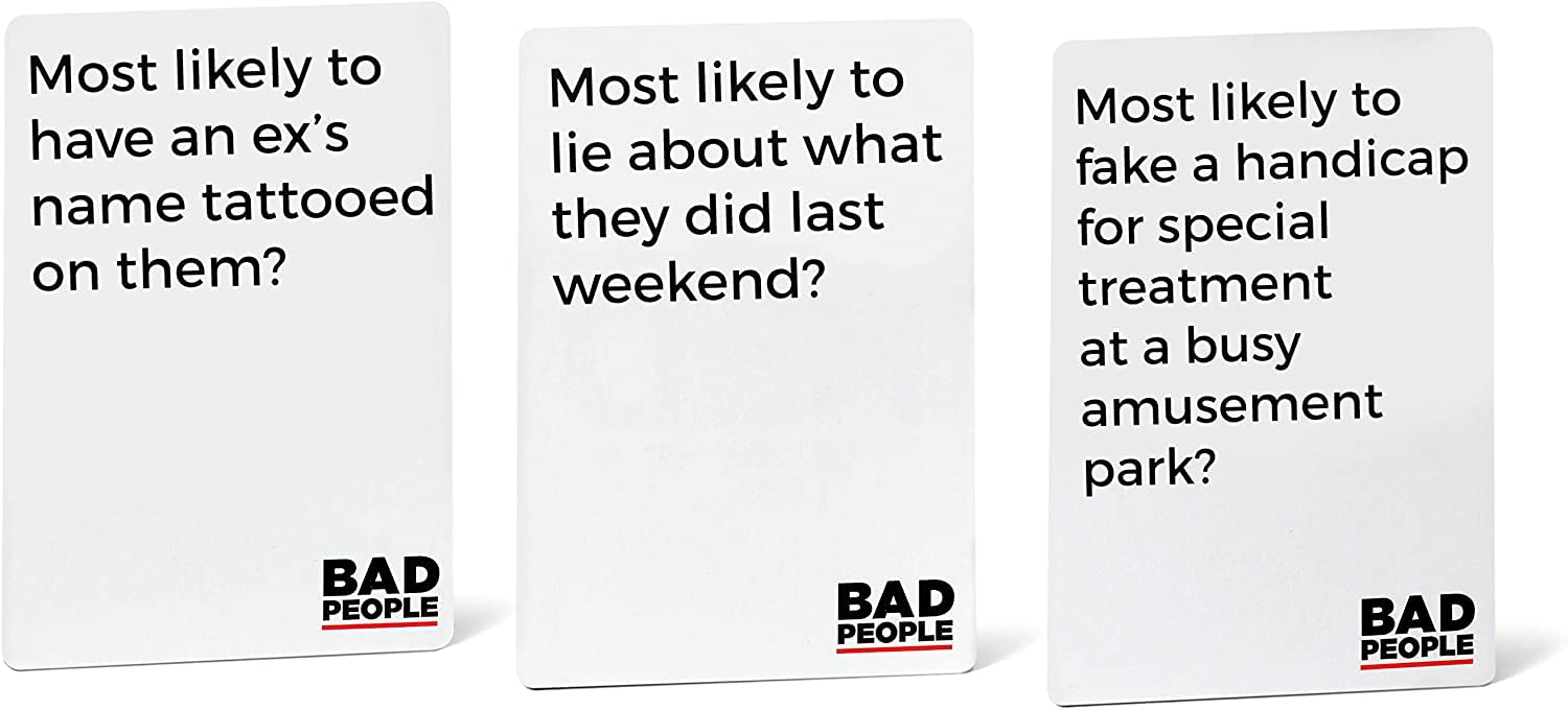 BAD PEOPLE Party Game - White Expansion - 100 New Question Cards for The Hilarious Adult Card Game for Fun Parties & Board Games Night with Your Group