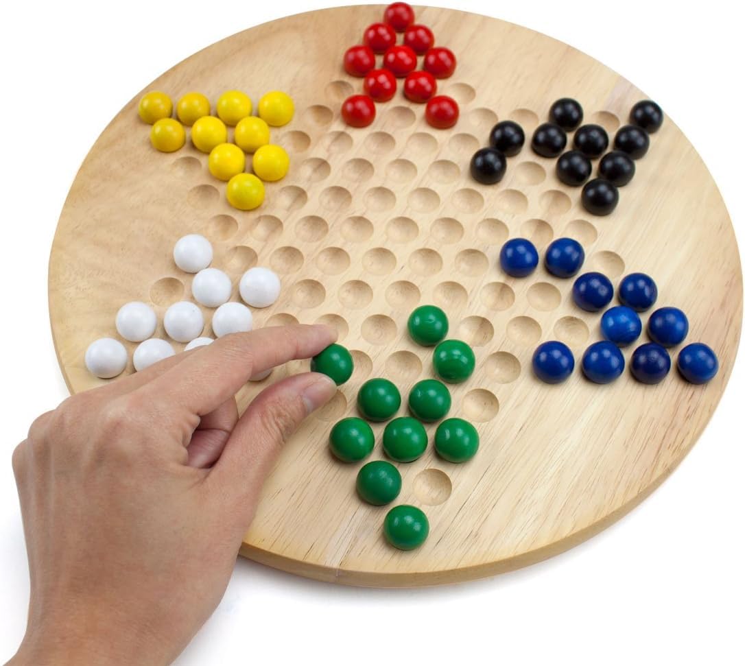 All Natural Wood Chinese Checkers with Wooden Marbles by Brybelly (1-Pack)