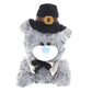 Plushland Stuffed Qbeba Pilgrim Bear - with Cute Hat and Collar - Plush Stuffed Toy for Kids on Thanksgiving Day - 6 Inches - Gray