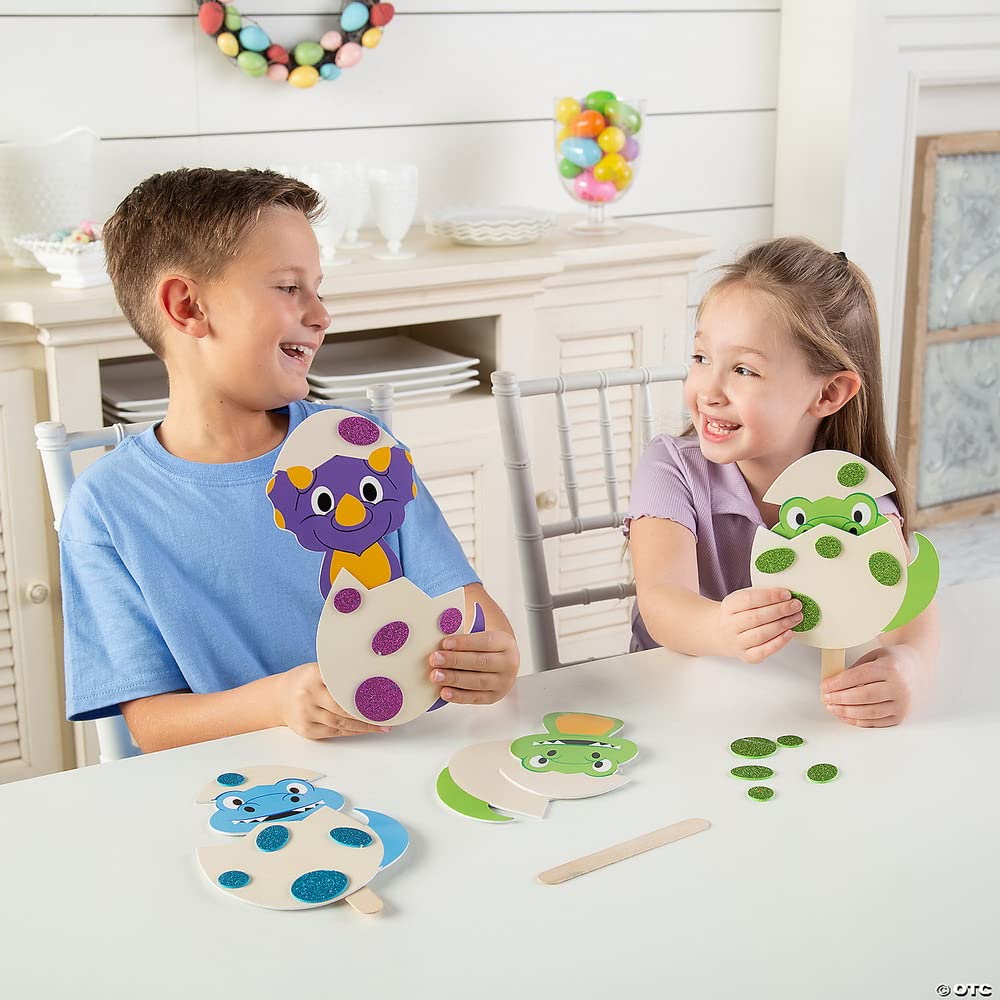 Fun Express Dinosaur Party Favors Craft Kits for Kids Ages 4-8 - Jurassic Egg Pop-Up Dino Crafts Makes 12 | Foam Craft Kit for Birthday Party