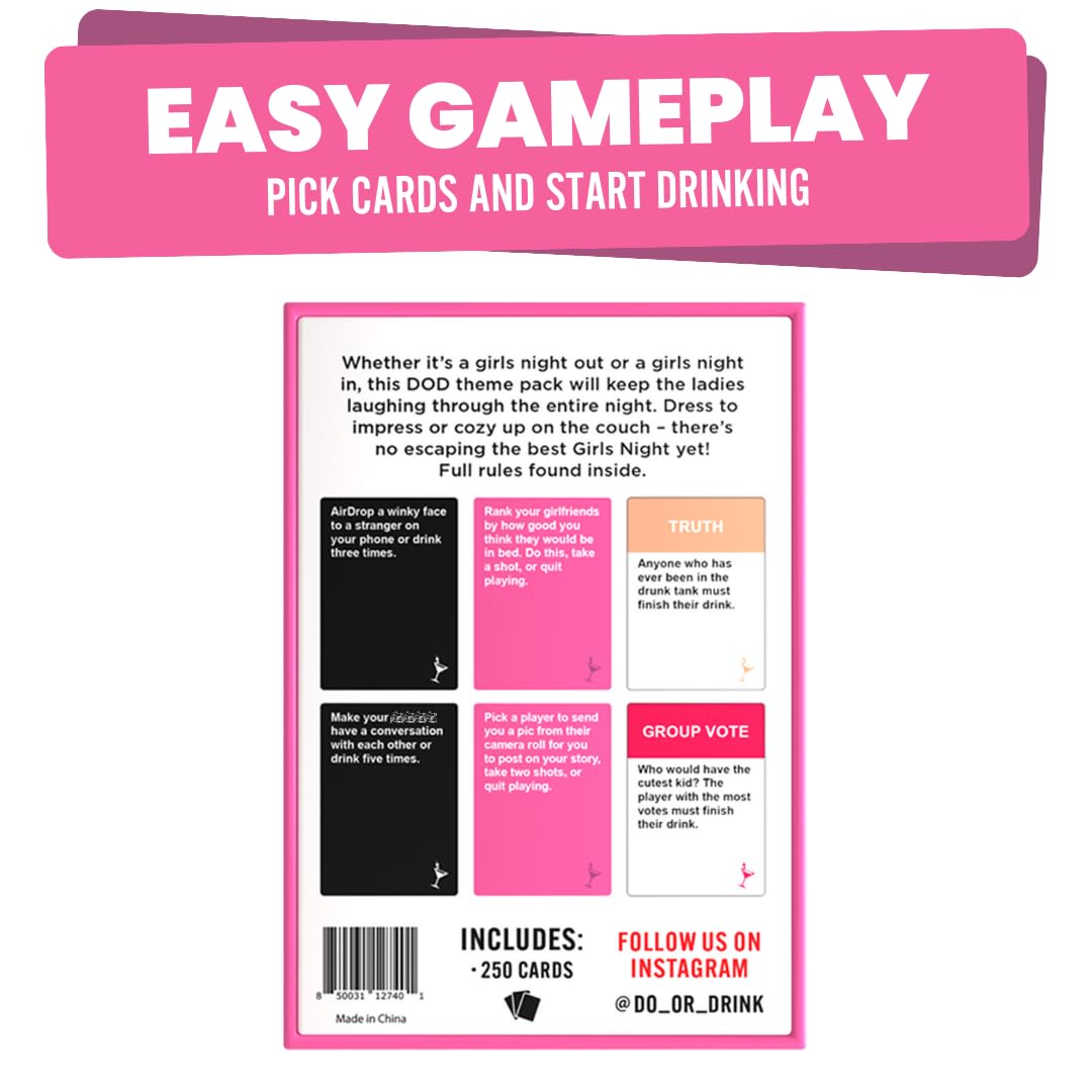 Do or Drink Girls Night - Bachelorette Party and Drinking Games with 250 Cards - Hilarious Challenges for Girls Weekend, 21st Birthdays, Bridal