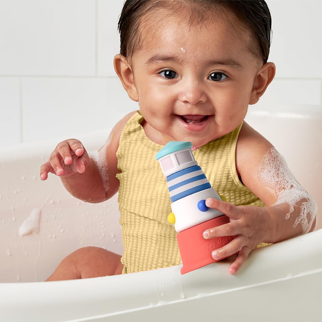 Itzy Ritzy Bathtime Gift Set - 12-Piece Baby Bath Toys for Infants & Toddlers - Stacking Lighthouse, Ring Toss, Scoop, Squirters & Sailboat - Develops