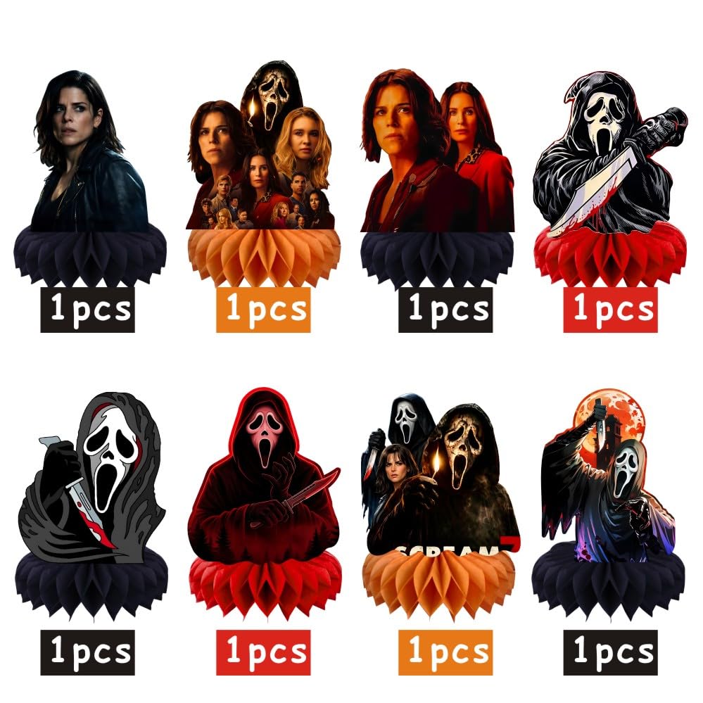 8Pcs Scream Honeycomb Table Centerpiece, Scream Birthday Party Supplies Table Decorations for Kids Party Decorations