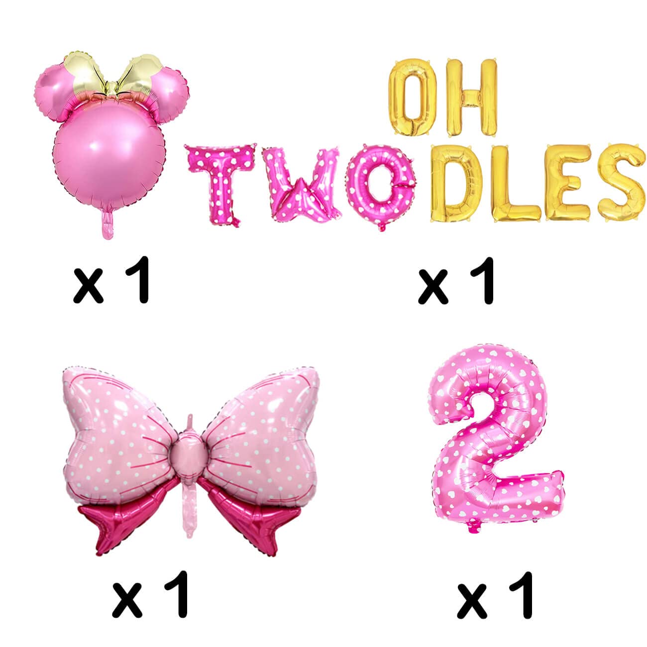 Oh Twodles Balloons Pink Second Birthday Cake Topper 2nd Banner Party Supplies Decorations Photo Prop for Girl Baby Bday