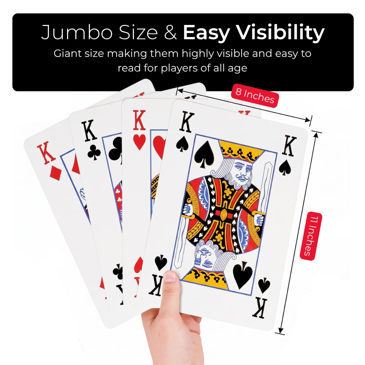 Kangaroo Extra Large Jumbo Size Playing Cards 8 x 11 Inch - Giant Deck of 52 Large Card for Kids & Adults - Fun Educational Card Games for Kids