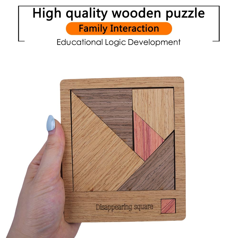 Premium Wooden Jigsaw Puzzle - Disappearing Square Design - Educational Family Game for Adults & Teens Unique Gift Idea (Triangle-Cut Square Puzzle)