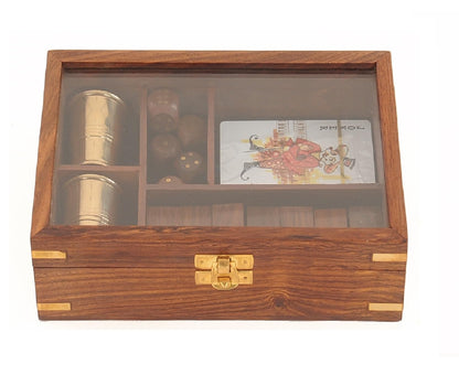 Old Modern Handicrafts Wooden Game Set with Brass Goblet - Endless Family Entertainment: Three-in-One Game Set - A Graceful Addition to Your Home