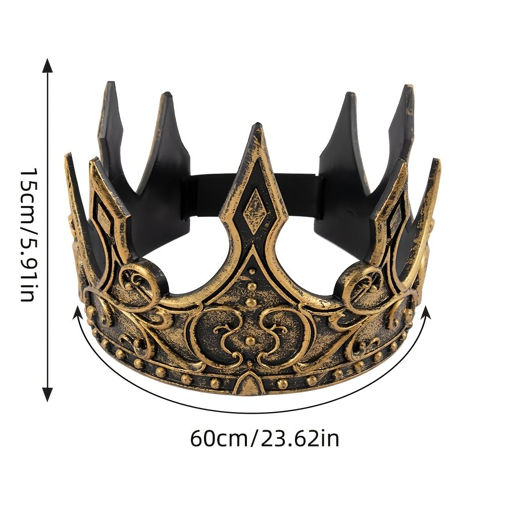 1Pc Halloween Royal King Crown for Cosplay Crown Prop, Holiday Party/Christmas Adjustable Crown Costume Prom (Golden TW)