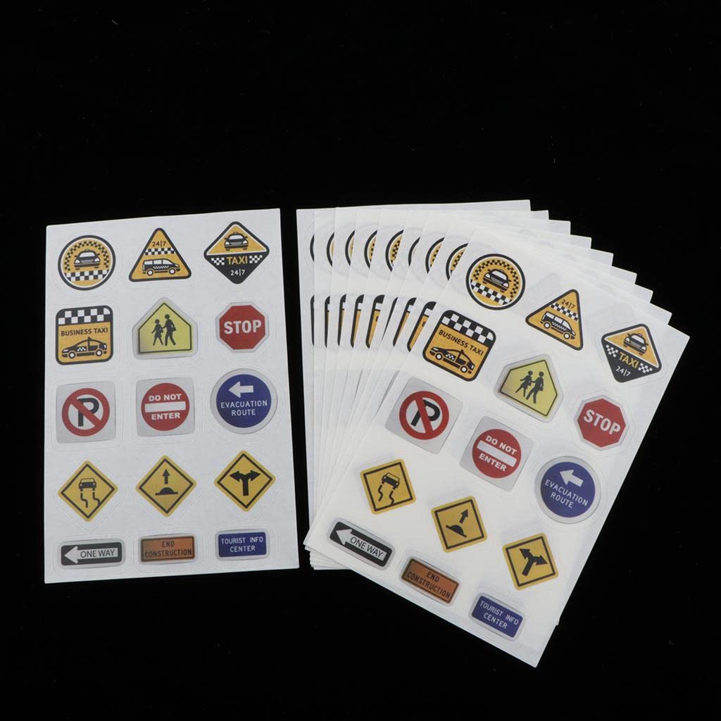Easnea 10 Sheets Fun Road Tape for Car Toys, Traffic Sign Stickers for Playing and Learning, Perfect to Develop Your Kids Imagination and Memory - C