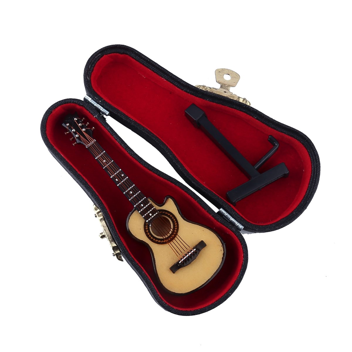 Dselvgvu Wooden Miniature Guitar with Stand and Case Mini Musical Instrument Acoustic Guitar Replica Collectible Figurines Model Home Decoration