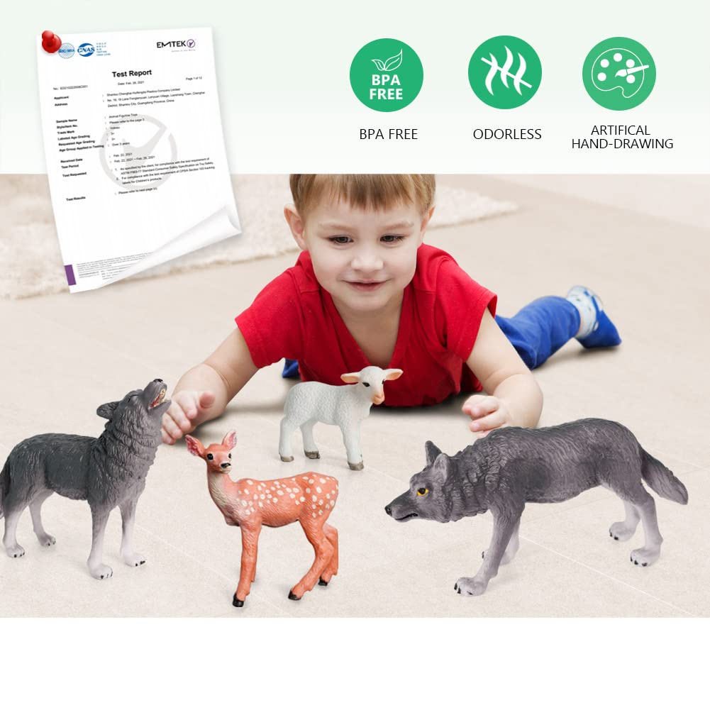 Volnau Wolf Toys Animal Figures 7PCS Figurines Zoo Pack for Toddlers Kids Christmas Decoration Gift Preschool Educational Sheep Jungle Forest Safari