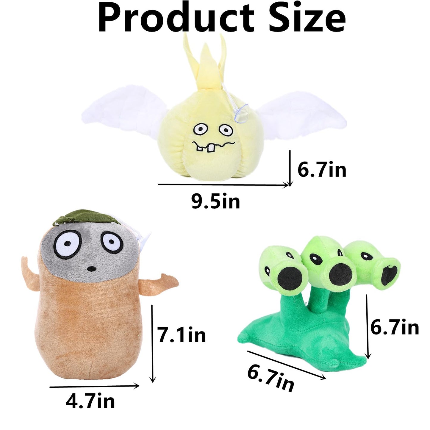 JHESAO 3 PCS Plants and Zombies Threepeater Plush Zombies Plants Sets Toys, Imitator PVZ Plush 1 2 Stuffed Soft Garlic Doll for Children Fans, Great