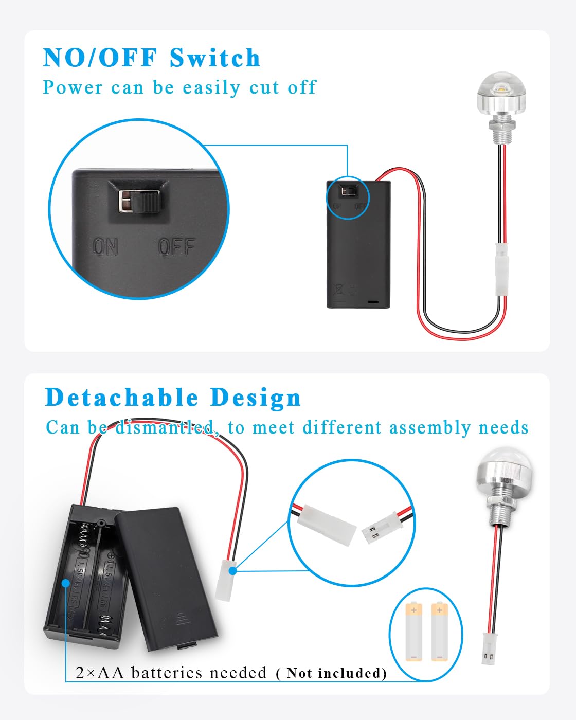 Dollhouse Lighting Kit AA Battery Holder with Small Lamp and Switch, Miniature LED Lights Battery Operated LED Light Wiring Kit 3V Box, 1 Pack (Blue)