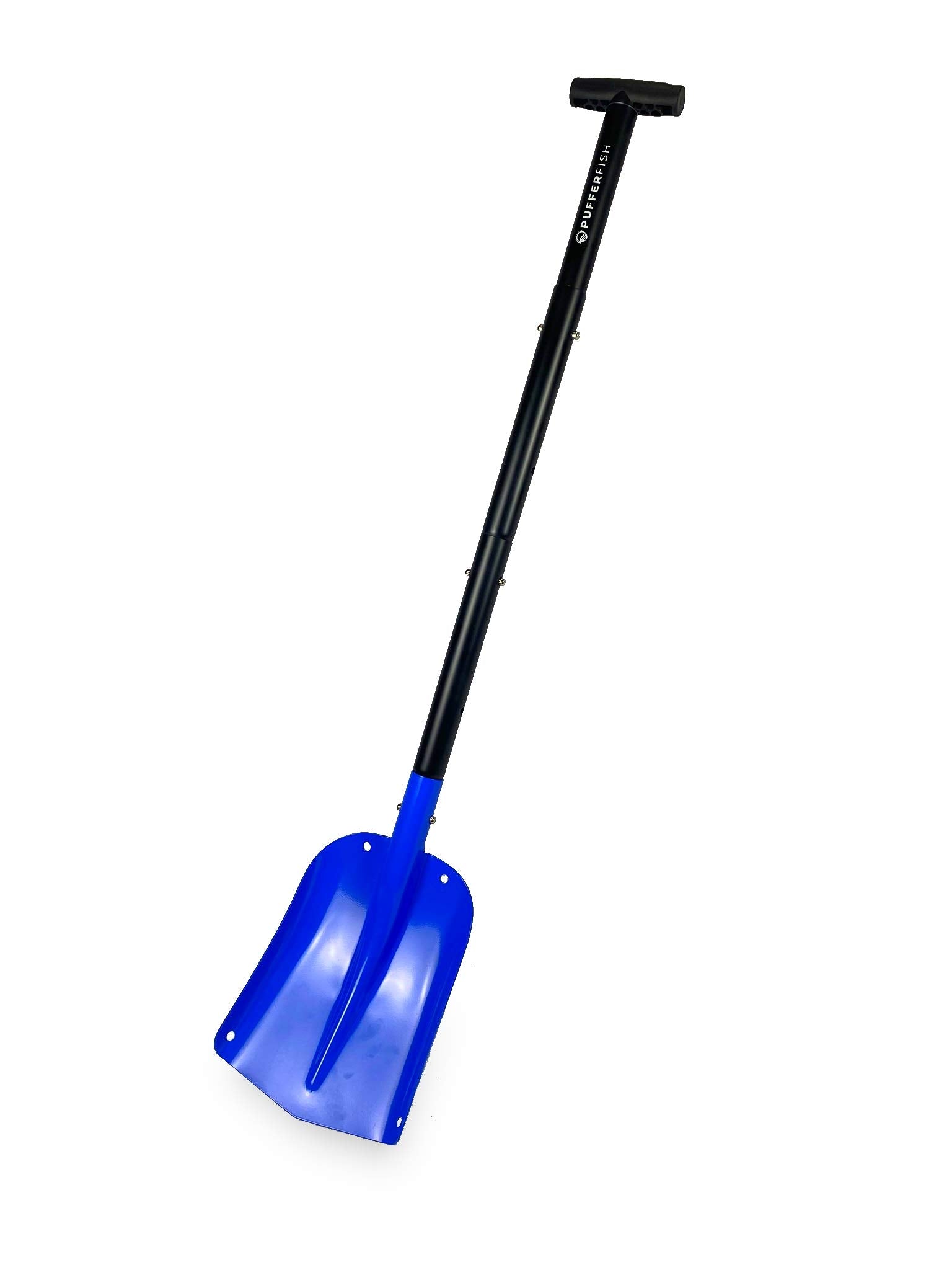 PUFFERFISH Really Big Sand Shovel - Lightweight Collapsible 4 Piece Aluminum Shovel for Beach - Customizable to 3 Different Lengths - Ideal for Sand