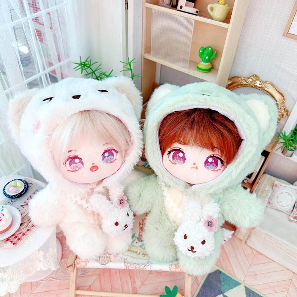 niannyyhouse 20cm Plushie Doll Clothes Cat Onesies 8in Doll Accessories Dress Up (Beige)