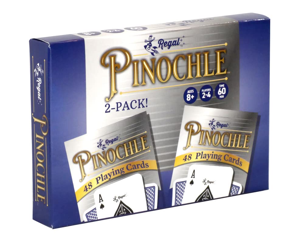 Regal Games Pinochle Playing Cards 2 Pack - Adult Card Game Set with Score Sheets & 2 Deck of Pinochle Cards - Family Fun Game Night - Ideal for 2-4