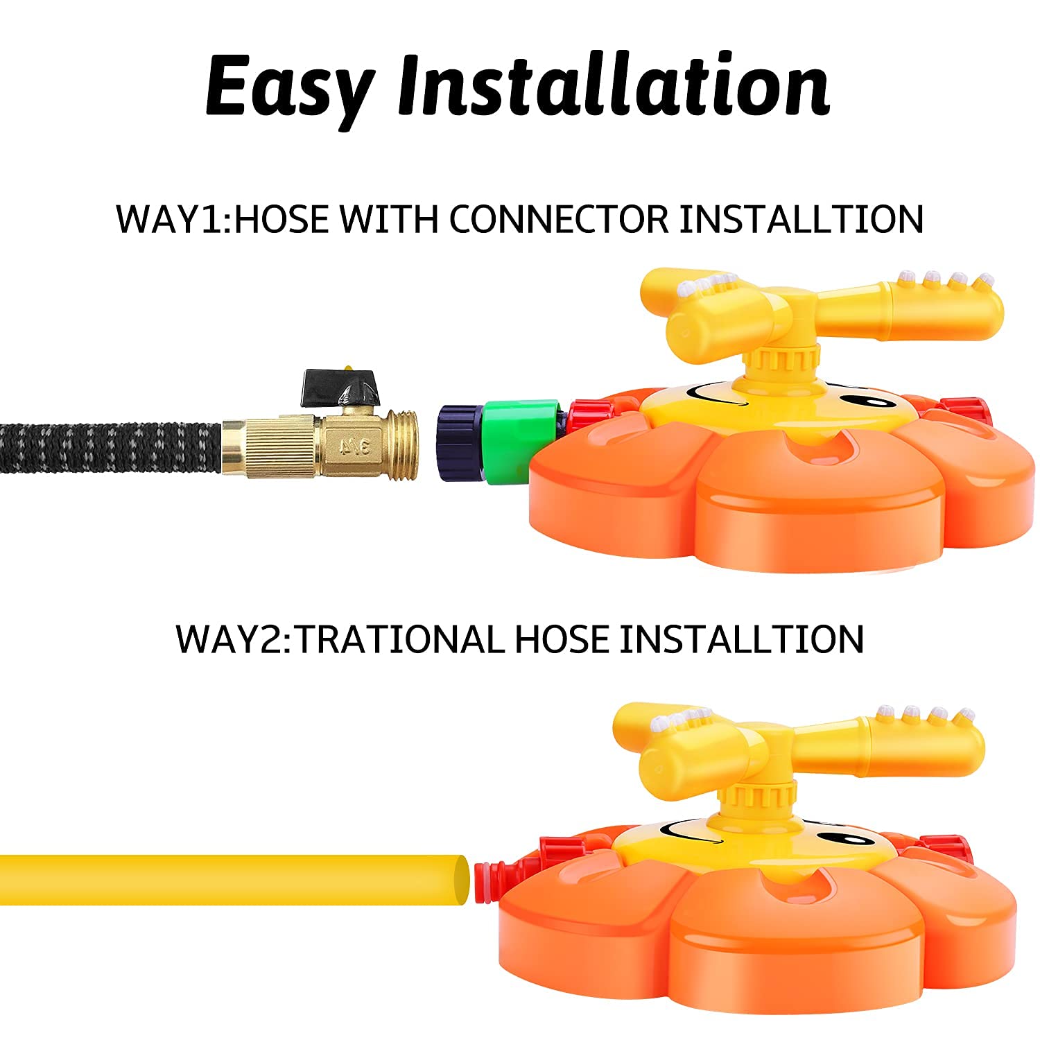 Water Sprinkler for Kids Toddlers Sprinklers with Roating Spray Nozzles Attaches Garden Water Hose Outdoor Play Outside Toys 3-4 Summer Backyard Lawn