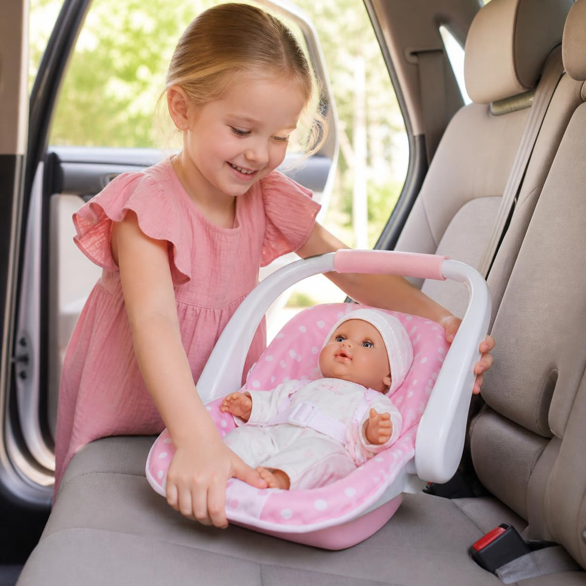 JC Toys 12.5" Soft Body Baby Doll with Multi-Position Carrier | Dressed in Removable Pink Outfit | Realistic Rocking Carrier Set | Perfect First Baby