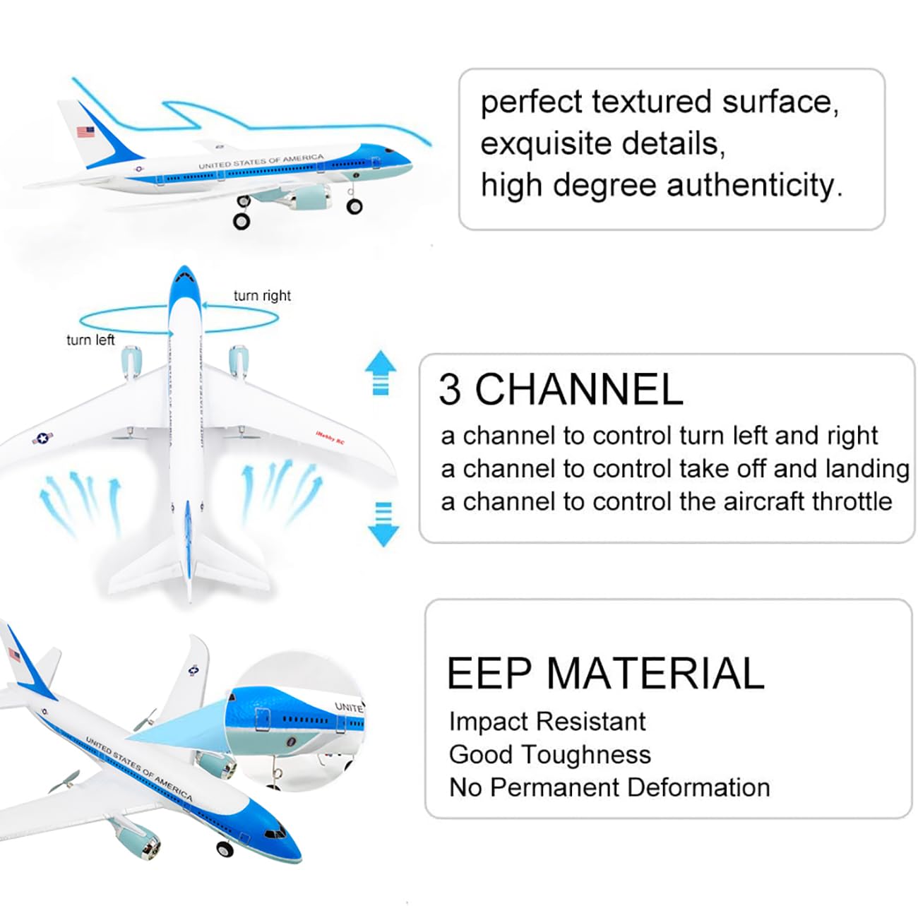 OTTCCTOY RTF RC Plane, 3CH Remote Control 787 dreamliner Airplane Indoor Outdoor 2.4GHz Radio Control Aircraft for Kids Boys Beginner
