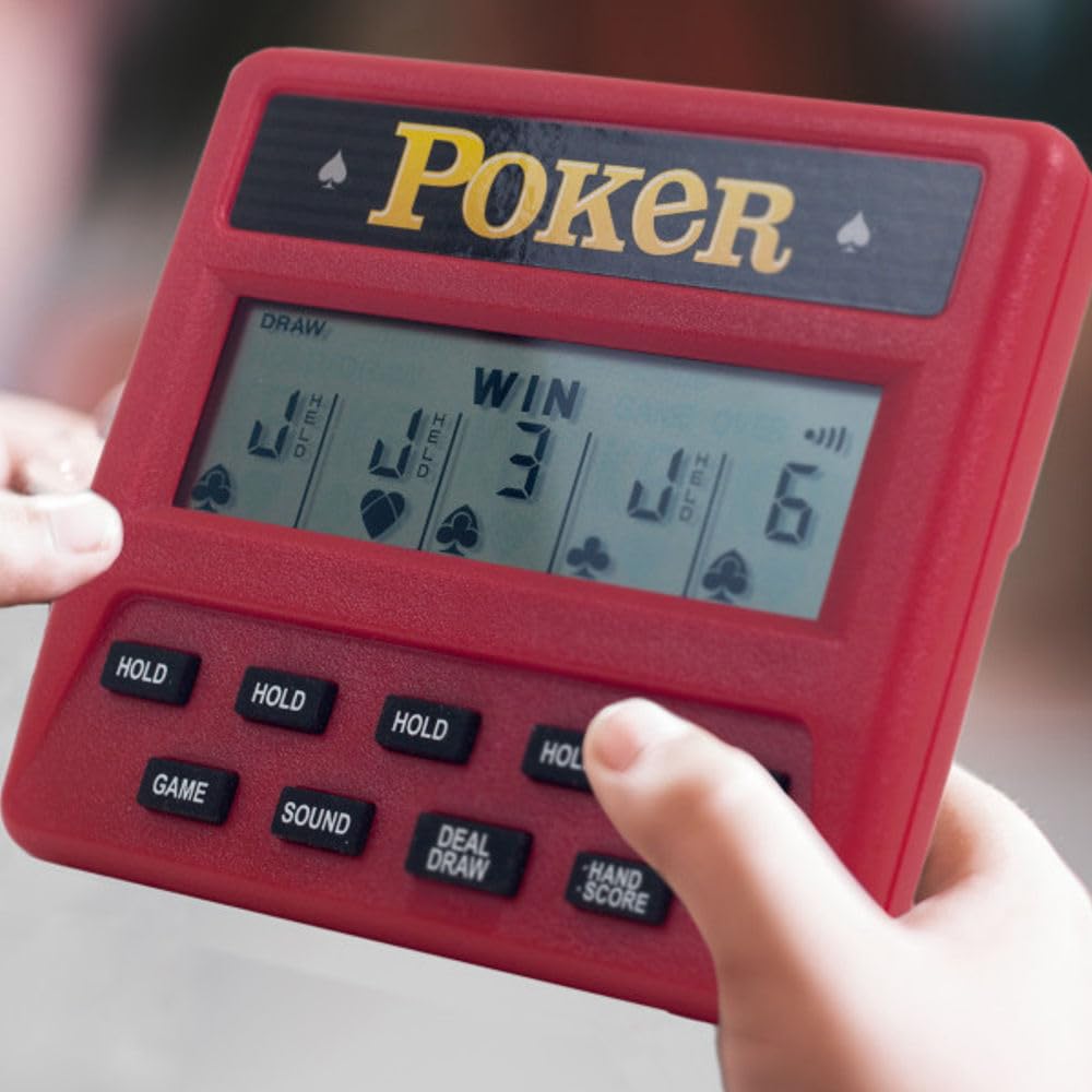 5-in-1 Hand Held Poker Game - Electronic Handheld Games for Adults Includes Draw, Deuces, Bonus, 2X and 2x2 Bonus - 3.9x3.4-Inch Pocket-Sized Travel