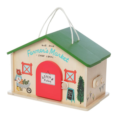Manhattan Toy Farmer’s Market Day 12-Piece Portable Wooden Toy Figure Pretend Shopping Playset