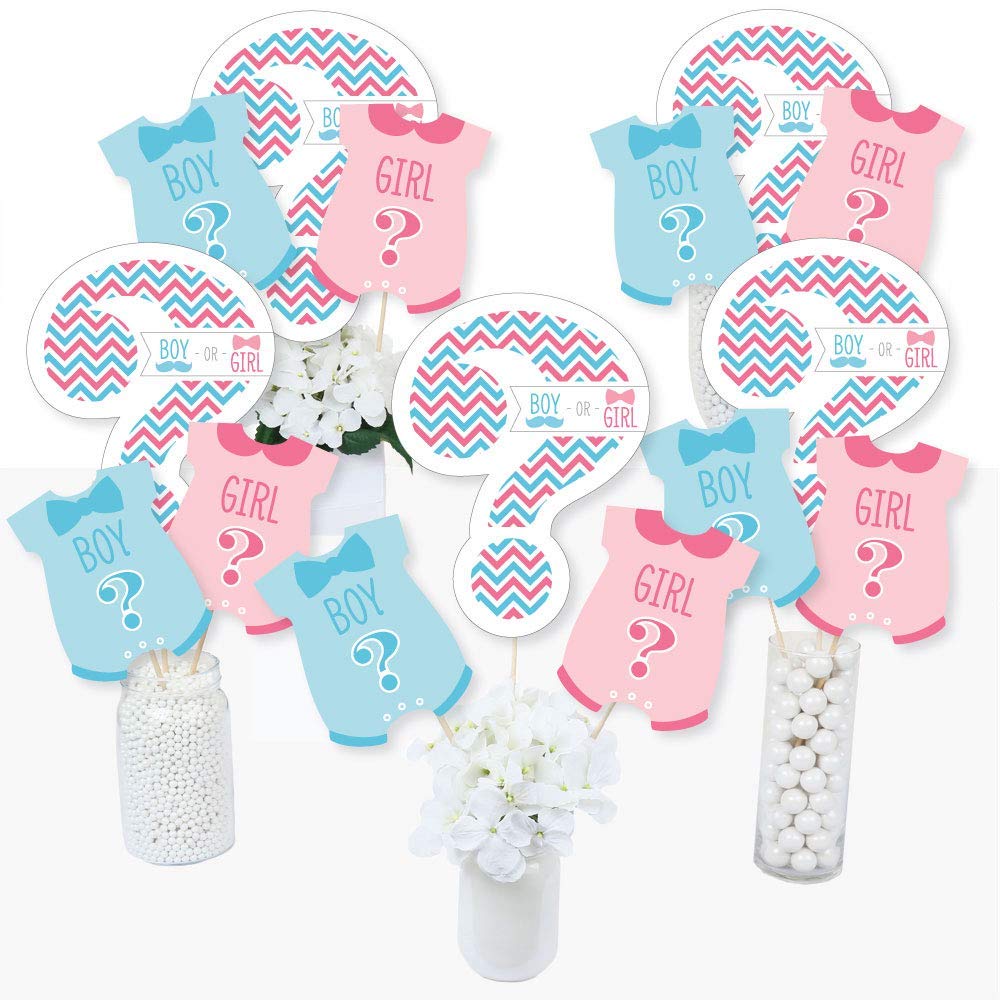 Big Dot of Happiness Chevron Gender Reveal - Gender Reveal Party Centerpiece Sticks - Table Toppers - Set of 15