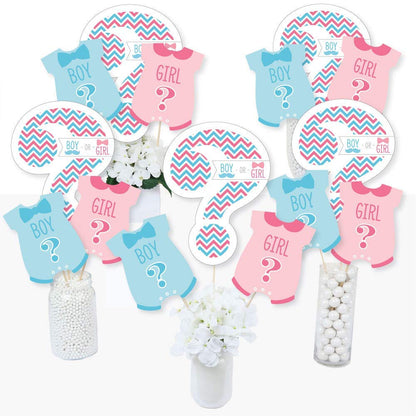 Big Dot of Happiness Chevron Gender Reveal - Gender Reveal Party Centerpiece Sticks - Table Toppers - Set of 15