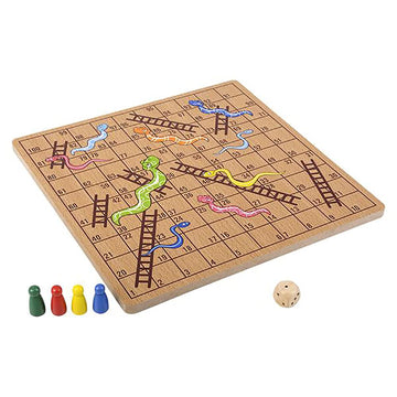 10" Inch Snakes and Ladders Wooden Board Games, Great for Prizes, 10" (10" Wooden Snakes & Ladders)