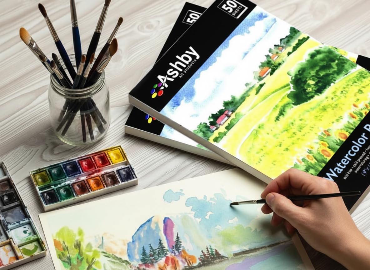 100 Sheets of Practice Watercolor Paper (9" x 12") - 190 GSM, Acid-Free and Cold Pressed.. Perfect for Painting, Sketching or Drawing. Wet, Dry