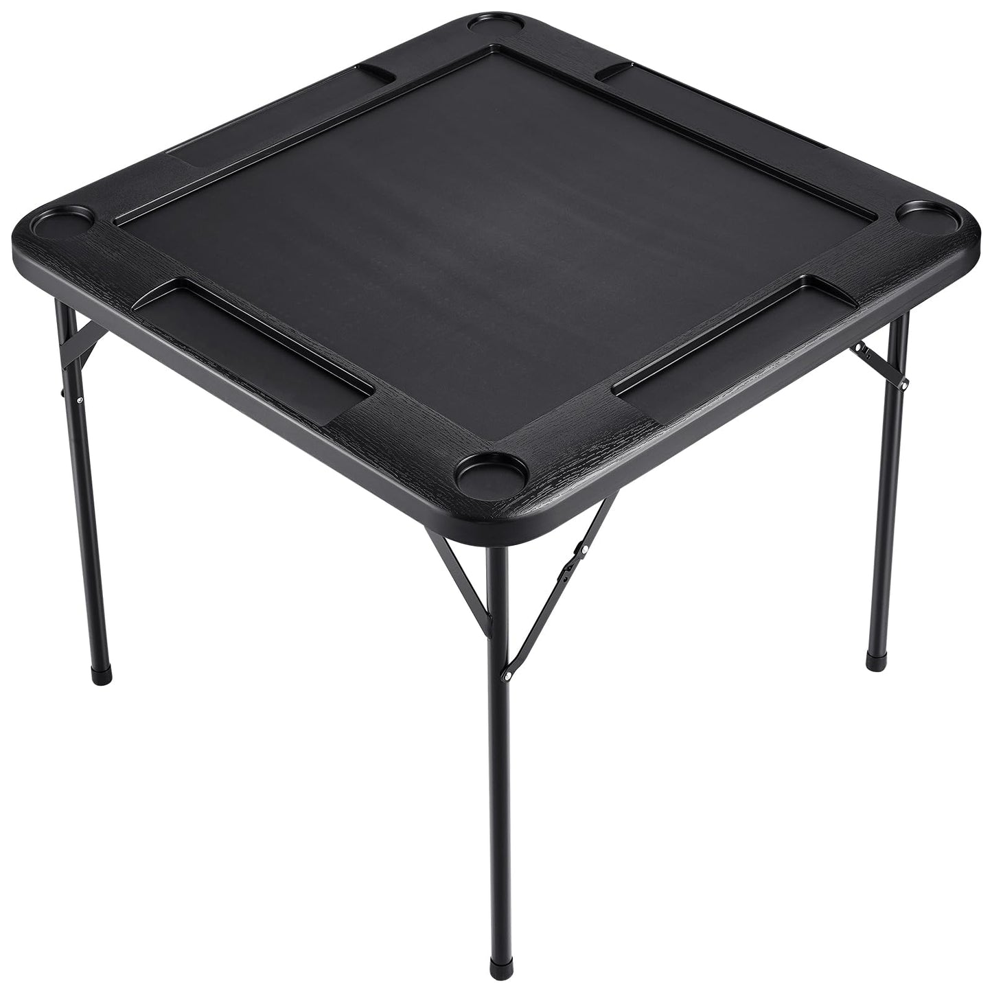 VEVOR Folding Card Table, 4 Player Portable with 4 Cup Holders & Chip Trays, Mahjong Domino Game Set, 35.4 x 35.4-inch, Black