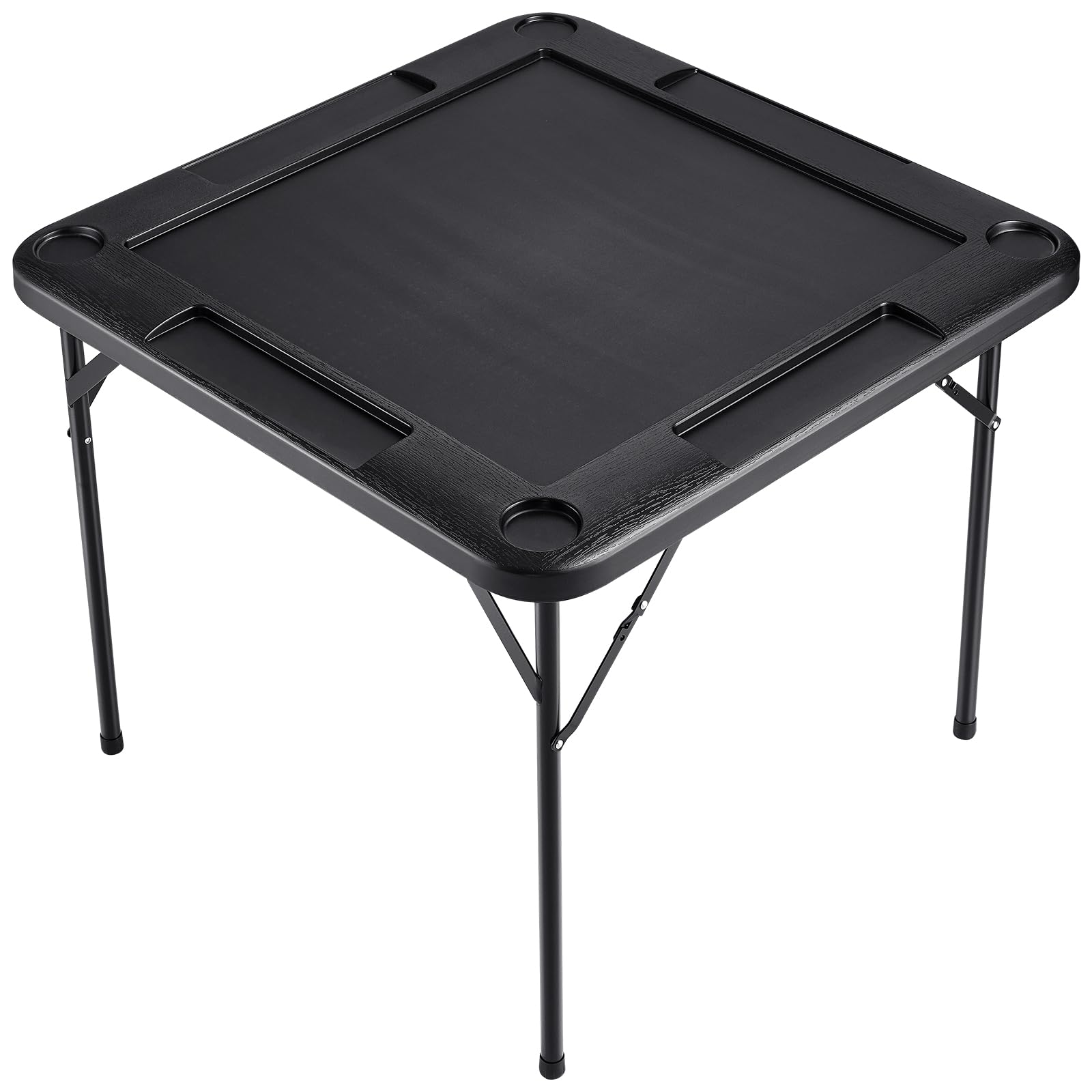 VEVOR Folding Card Table, 4 Player Portable with 4 Cup Holders & Chip Trays, Mahjong Domino Game Set, 35.4 x 35.4-inch, Black