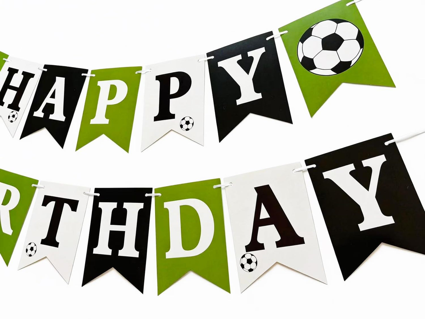 Soccer Happy Birthday Banner, Green Black White Soccer Birthday Party Decorations for Boys Girls Men Women Fans Party Supplies