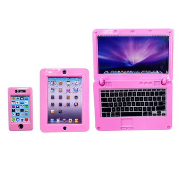3 Pack Dollhouse Mini Laptop Tablet and Smart Phone Scene Computer Simulation Accessories for Doll 1/6 1/12 Miniatures Silver