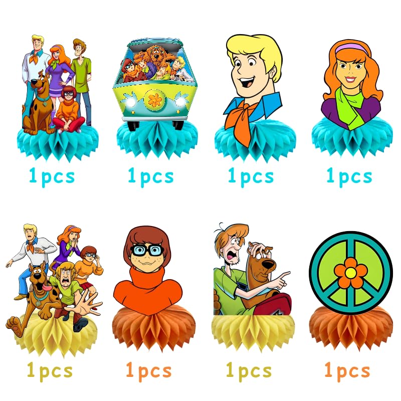 8Pcs Scooby Dog Honeycomb Table Centerpiece Scooby Dog Birthday Party Supplies Table Decorations for Kids Party Decorations