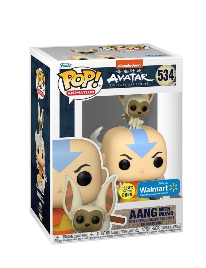 Funko Pop! Animation Avatar the Last Airbender Aang with Momo Vinyl Figure #534, Glow in the Dark, Walmart Exclusive
