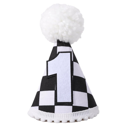 YOUAME Race Car 1st Birthday Hat - Party Decorations, Boy Outfit, Plaid Crown, Racing First Photo Prop