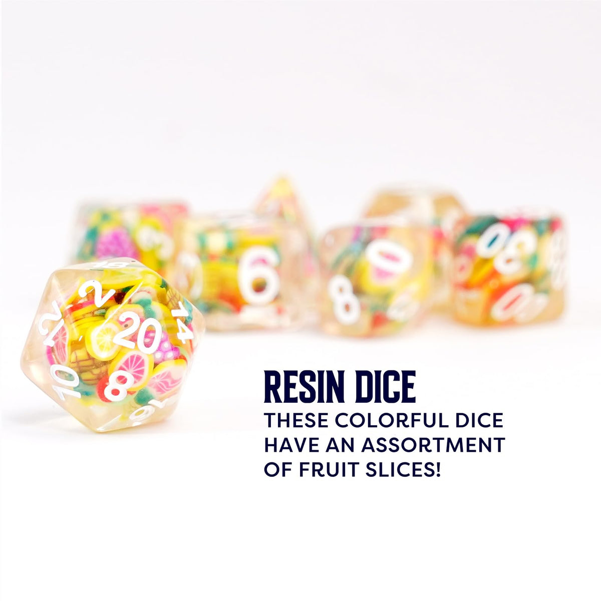 FanRoll 16mm Resin Poly DND Dice Set: Fruit Dice, Role Playing Game Dice for Dungeons and Dragons