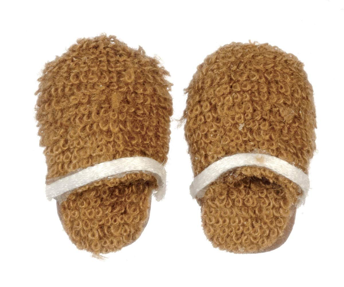 Melody Jane Dollhouse Mens Brown Slippers Miniature Bedroom Bathroom Accessory