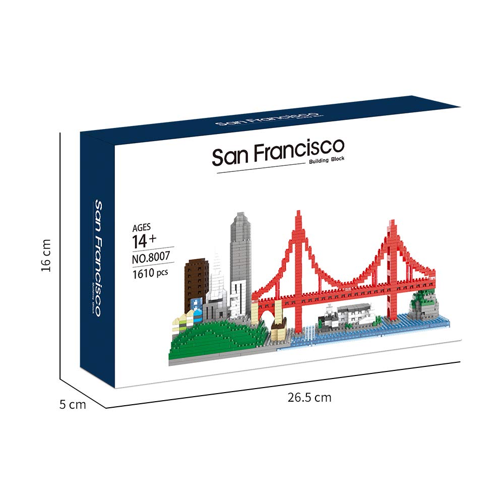 KLMEi Architecture Skylines Micro Mini Block San Francisco Building Model Set Present Gift for Adults Ages of 14+ 1610pieces