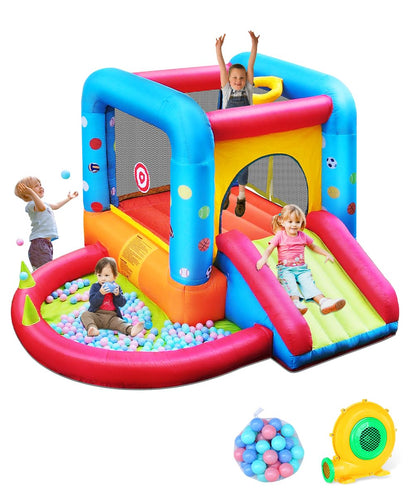 Step4Fun Inflatable Bounce House, Kids Castle Slide Bouncer for Children Jumping Outdoor and Indoor Party, Baby Backyard Water Jumper Toy with Blower