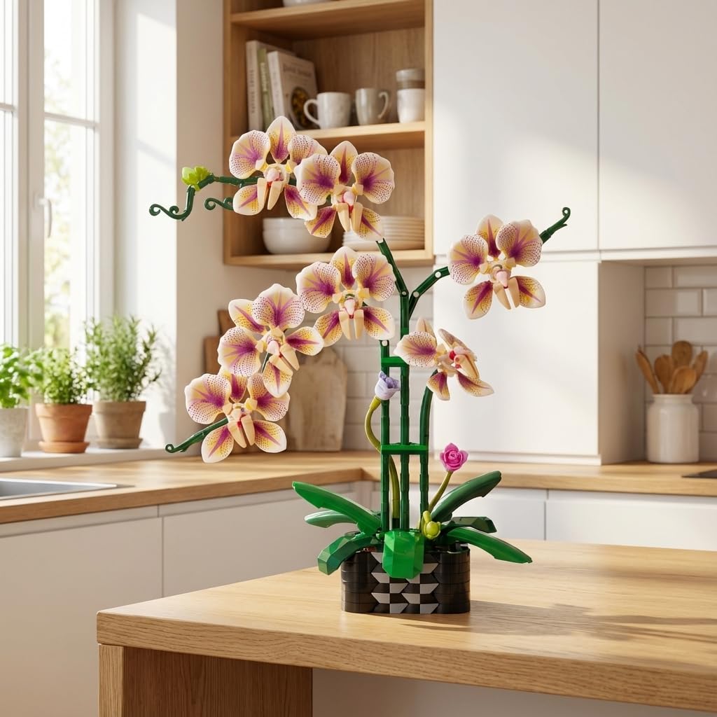 Orchid Flowers Building Block Sets, Compatible with Lego 853792 Accessory, Artificial Plant, Botanical Collection for Home, Kitchen, Desk Decor, Best